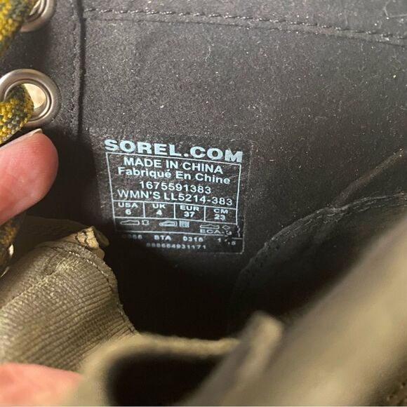 Sorel PDX Wedge Boots Lace Up Lexie Wedge Peatmoss Green Black 6 waterproof - Picture 6 of 6